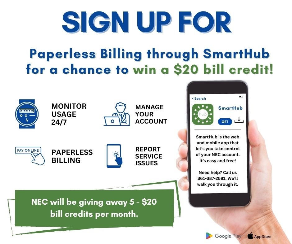 Sign up for paperless billing for a chance to win a 20 bill credit